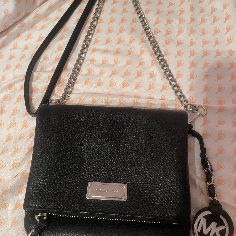 Michael Kohrs Handbag - Black Leather, Silver Chain